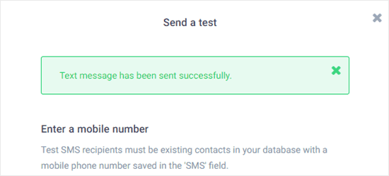 test-successfully-sent - الرسائل النصية sms في ووردبريس