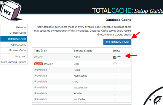 test database cache